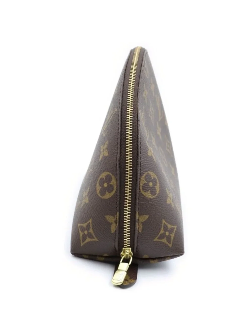 Louis Vuitton Monogram Trousse Demi-Ronde Leather Pouch Makeup Pouch Case Brown